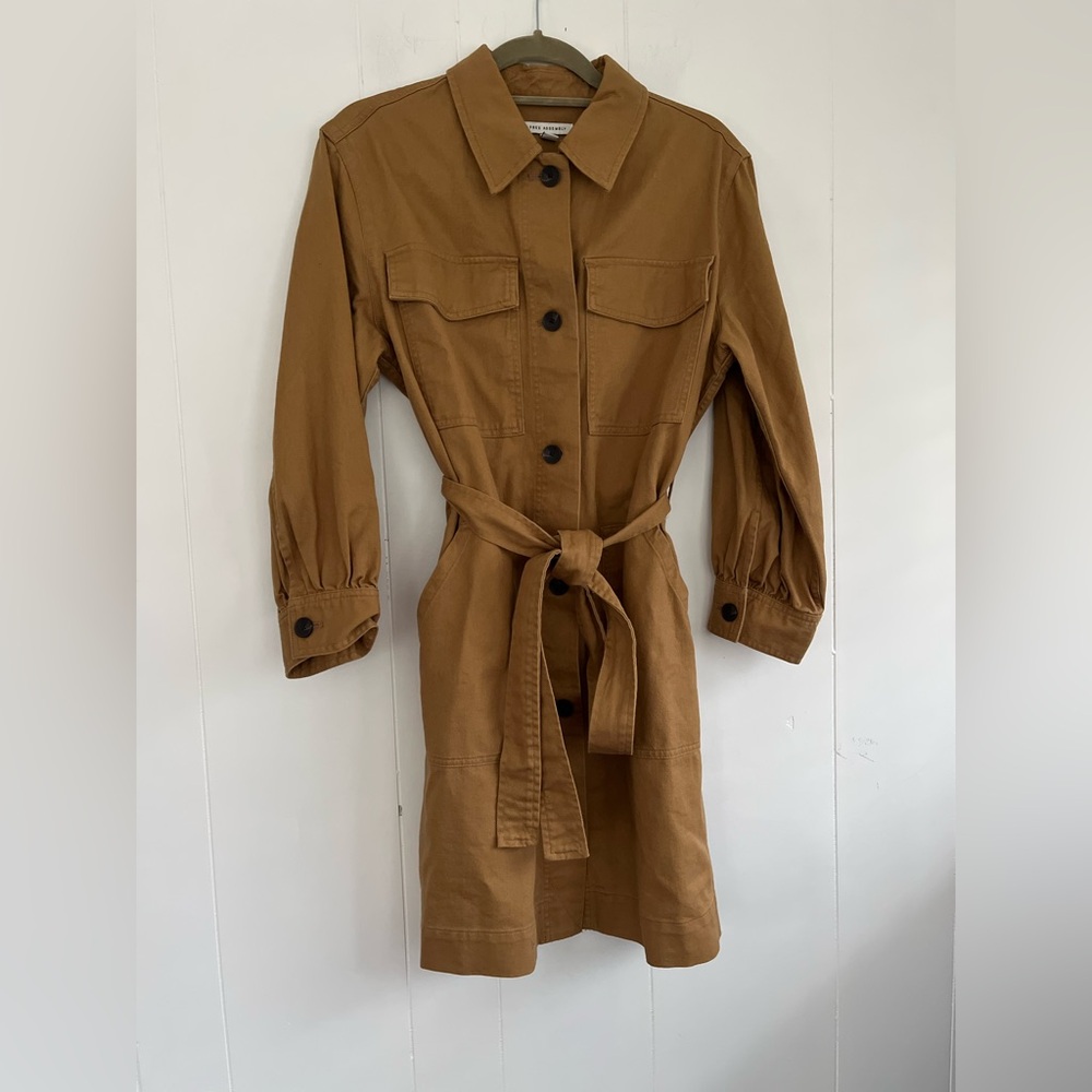 Free Assembly Womens Long Sleeve Belted Utility Mini Dress Tan Size Large - Picture 3 of 13